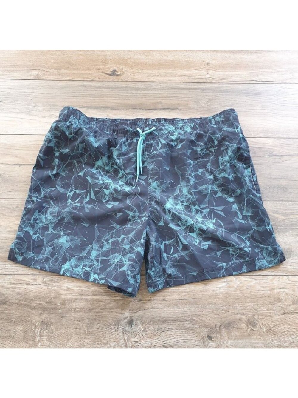 George Mens Swim Shorts Geometric Print Elastic Waist Drawstring Lining XL Black